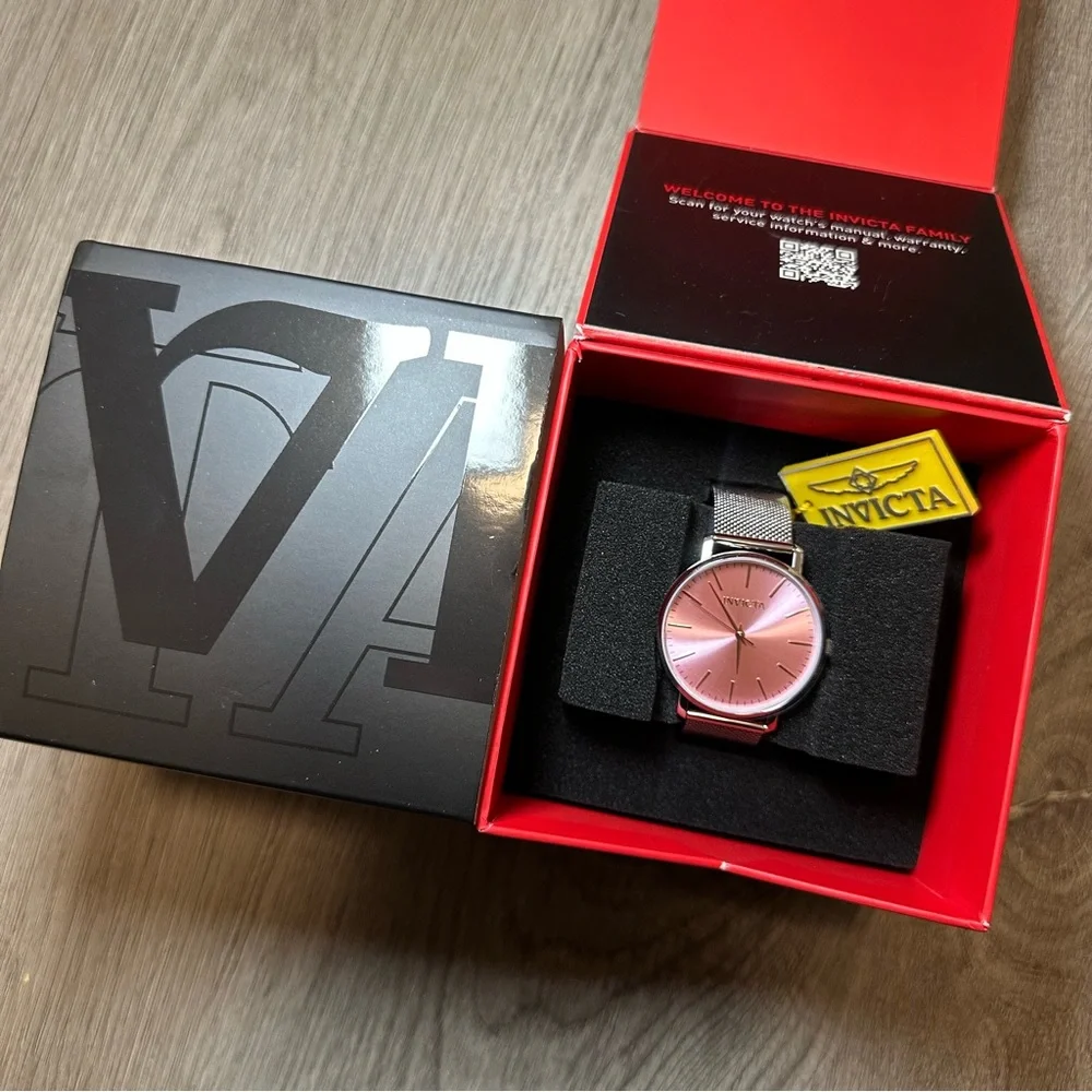 Invicta Angel Starlight 48843 Pink Dial Silver Mesh Watch 38mm NIB
